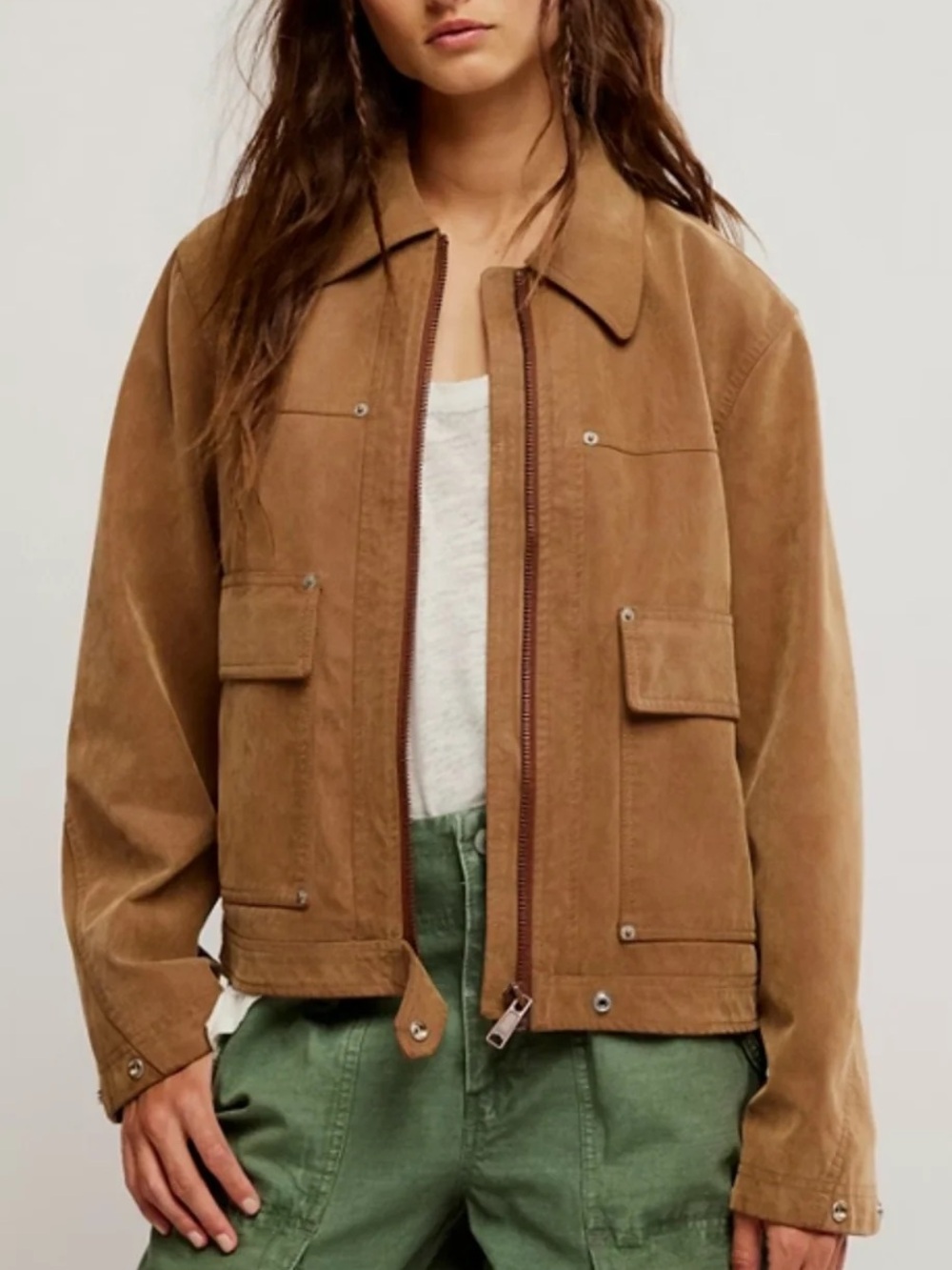 Free People We The Free Blair Vegan Suede Jacket Coat Caramel Cafe XL NEW NWT
